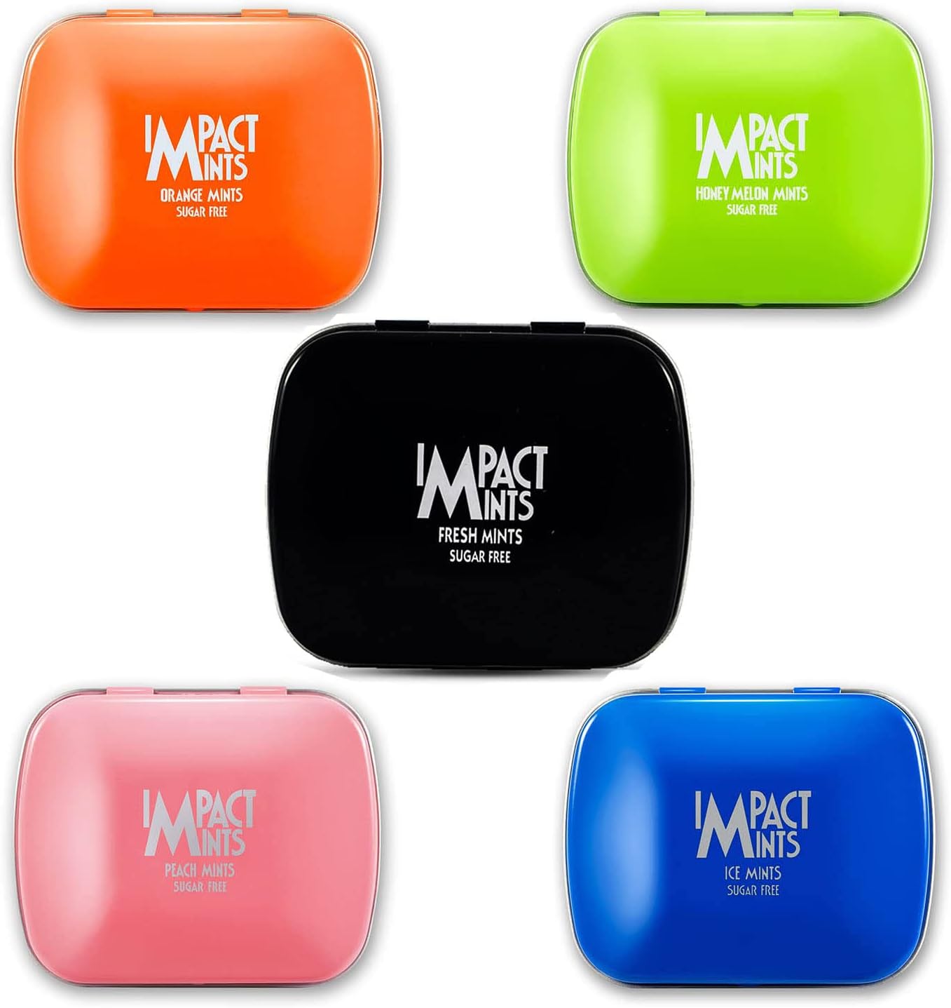 "IMPACTMINTS" Sugar Free Mint Assorted Flavour Pack of 5 - Orange, Honey Melon, Cola, Peach Mints, Ice Mints (14g Each)