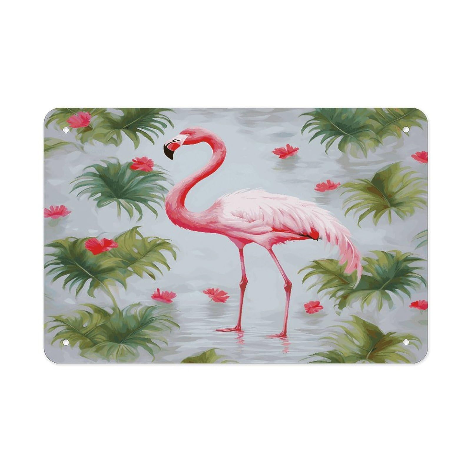 LDGSUPH White Flamingo Metal Tin Sign Wall Art Prints Folded Edge Iron Sheet Painting with Holes for Wall Prints Decorative Picture Metal Signboard Decor Painting Wall Decor