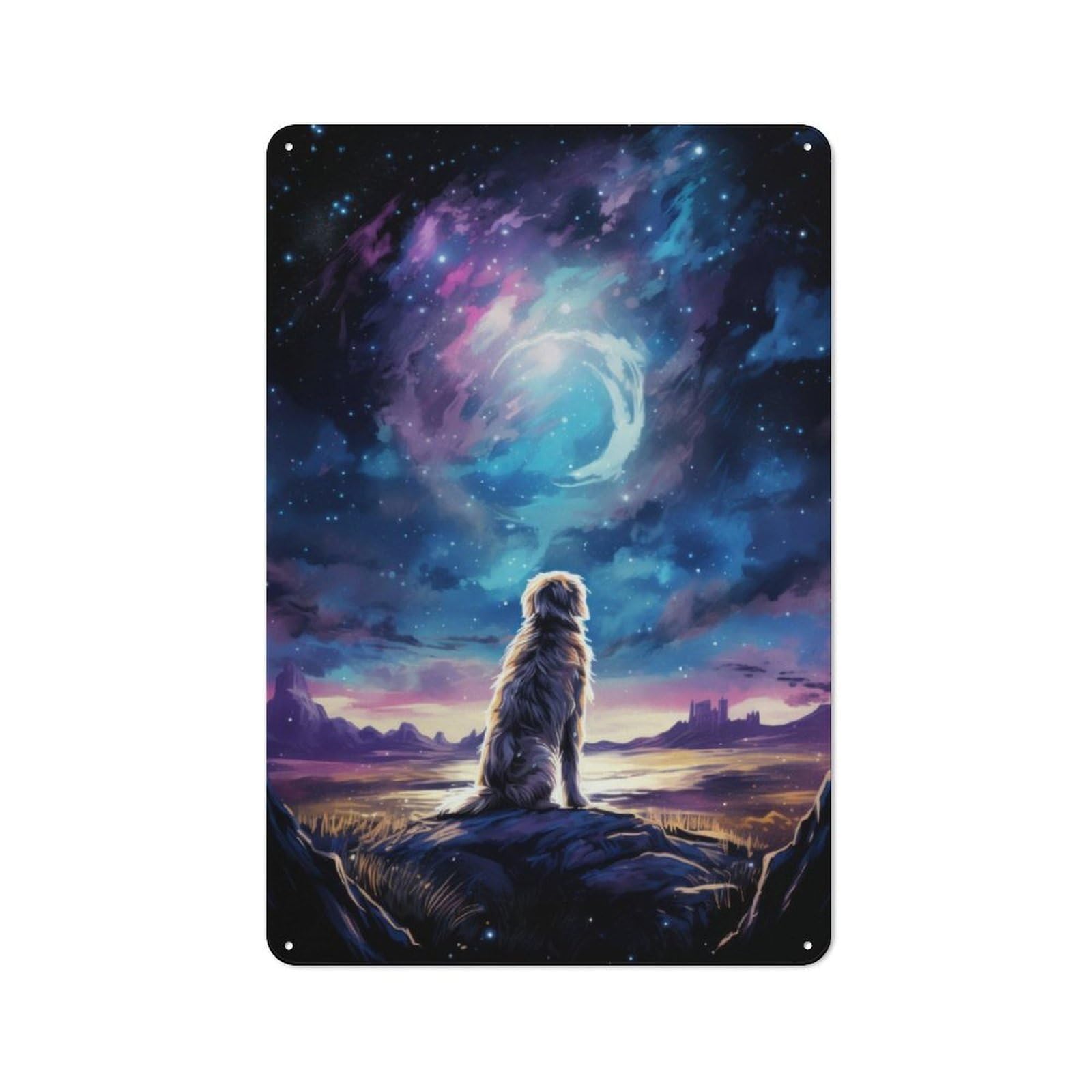Junmoney Dog At Starry Sky Metal Plaque 30X20cm With For Pub Or Café, Rustic Decor, For Garage, Workshop And Man Cave Decoration