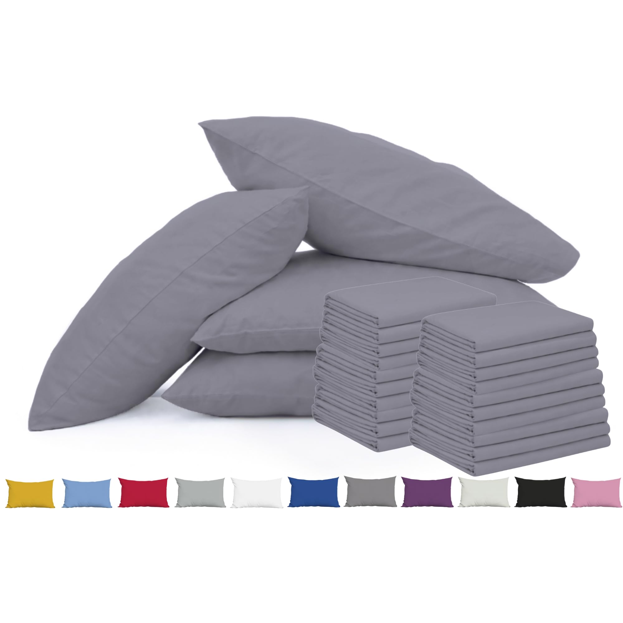 Pillow Cases 50 Pack Charcoal - 100% Brushed Microfibre UK-Standard Size 50x75cm Envelope Closure Pillowcases - OEKO-TEX Certified, Wrinkle & Fade Resistant Pillow Covers (Pack of 50, Charcoal) โ image 1