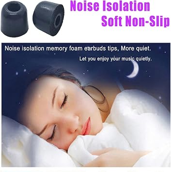 Luckvan Memory Foam Tips Replacement Earbuds Tips Isolation Noise Replacement Ear Tips Fit 5mm-7mm Nozzle in-Ear Earphones with Storage Box, 3 Pairs LMS