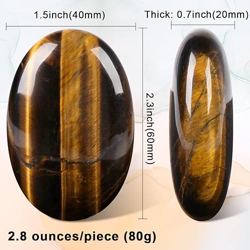 Miniatura 2 de CASMON Piedras ovaladas de palma de ojo de tigre, piedra de preocupación de masaje de bolsillo para terapia de alivio de ansiedad y estrés, piedra