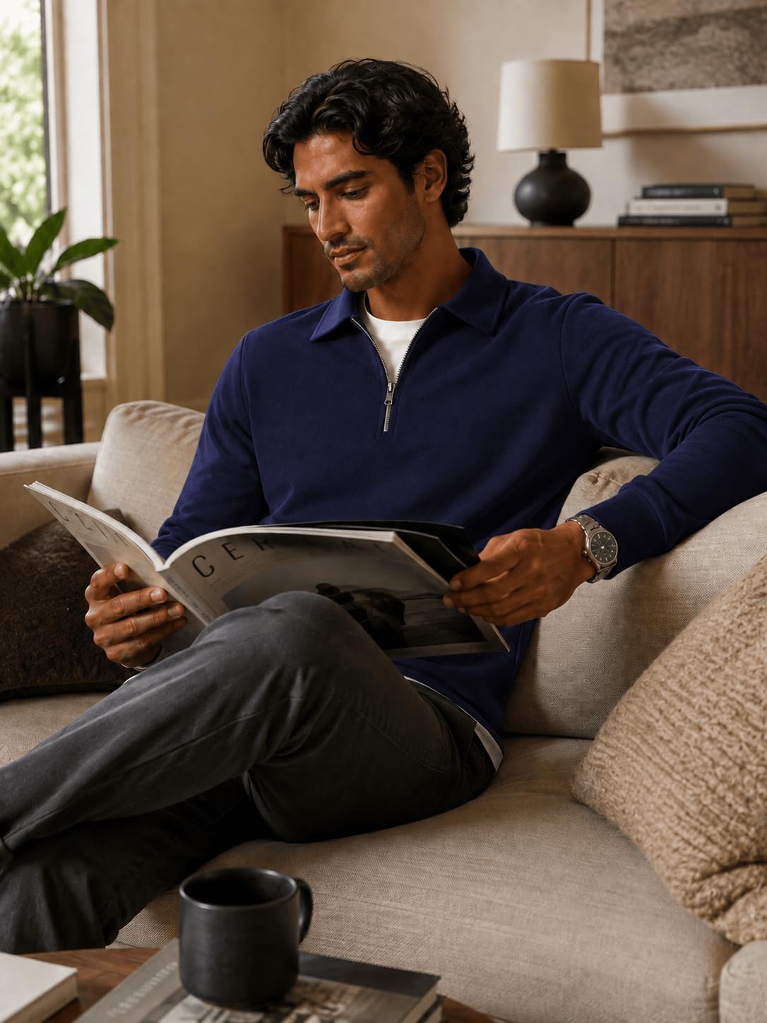 Men's Quarter Zip Polo Shirt Long Sleeve Lightweight Pullover Tops