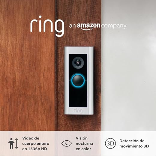Ring Video Doorbell Pro 2 de Amazon: vídeo HD de cuerpo entero, detección de movimiento 3D e instalación mediante cableado, prueba gratuita de 30 días del plan Ring Protect