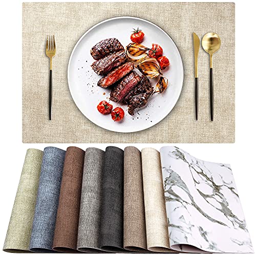 LANDVIEW Leather Heat Resistant Placemats Set of 4 Waterproof Wipeable Washable PU Table Mats,Easy to Clean Anti-Slip (4, Beige)