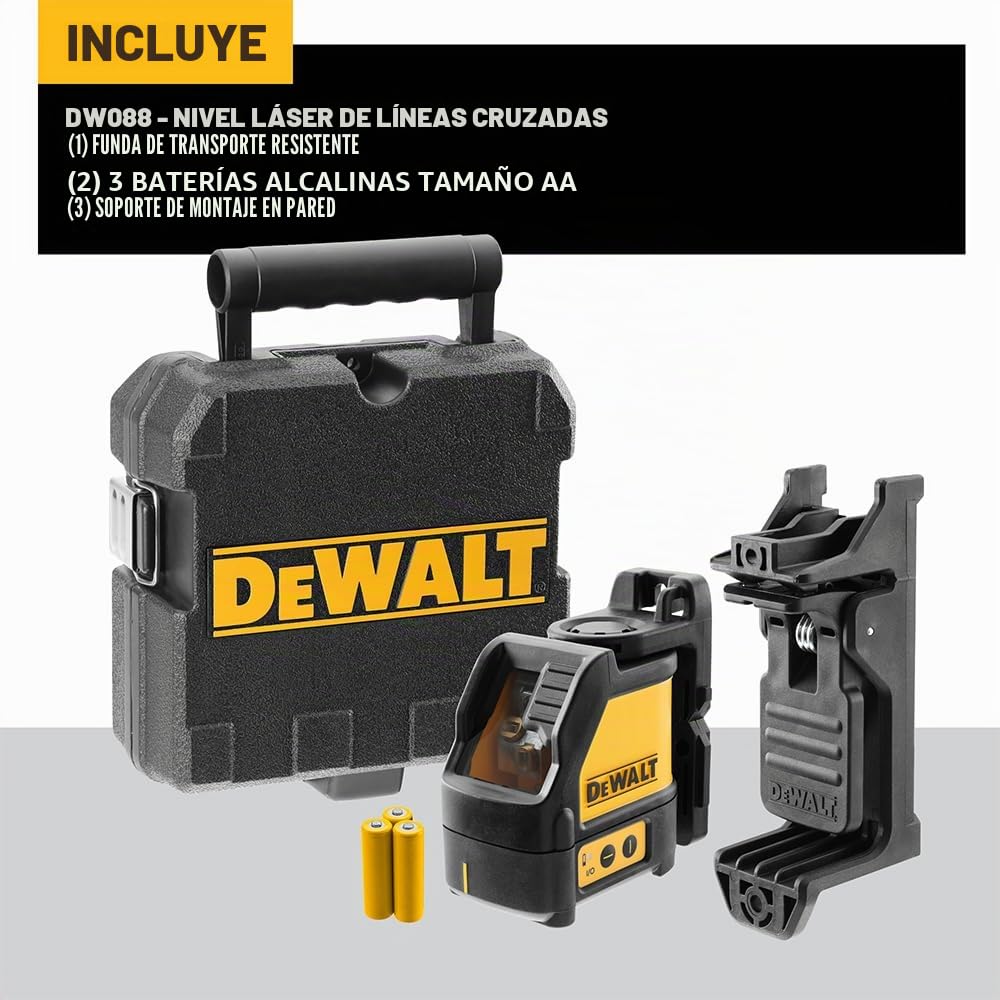 DeWalt DW088CG-XJ - Láser Autonivelante de 2 Líneas en Cruz (Horizontal y Vertical), Color Verde
