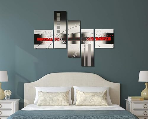 Miniatura 4 de Wieco Art Estirado y enmarcado 100% pintado a mano, lienzo moderno, decoración de pared, líneas blancas perfectas, decoración del hogar, pinturas al