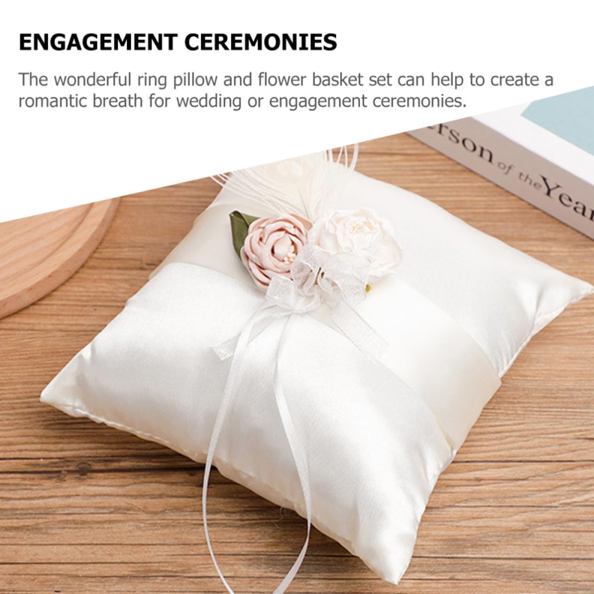 VALICLUD Ringkissen Blumenkorb Satz aus Satin für Hochzeit mit Weißem Kissen und Blumenmädchenkorb Romantische Dekoration zum Halten und Verzieren der Eheringe