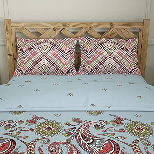 Image of SPACES Atrium 100% Cotton Shell Bed in a Bag Health Layer Protects for allergens & restricts Fibre Migration Soft Feel Skin Safe Breathable (Ornate, 224CMX274CM /224CMX270CM /43CMX68CM) - Delicate Blue