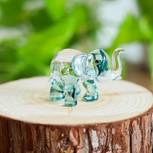 Miniatura 3 de Figura artística de animales soplados de vidrio índigo y transparente, colección de animales de elefante coleccionables de regalo y accesorios