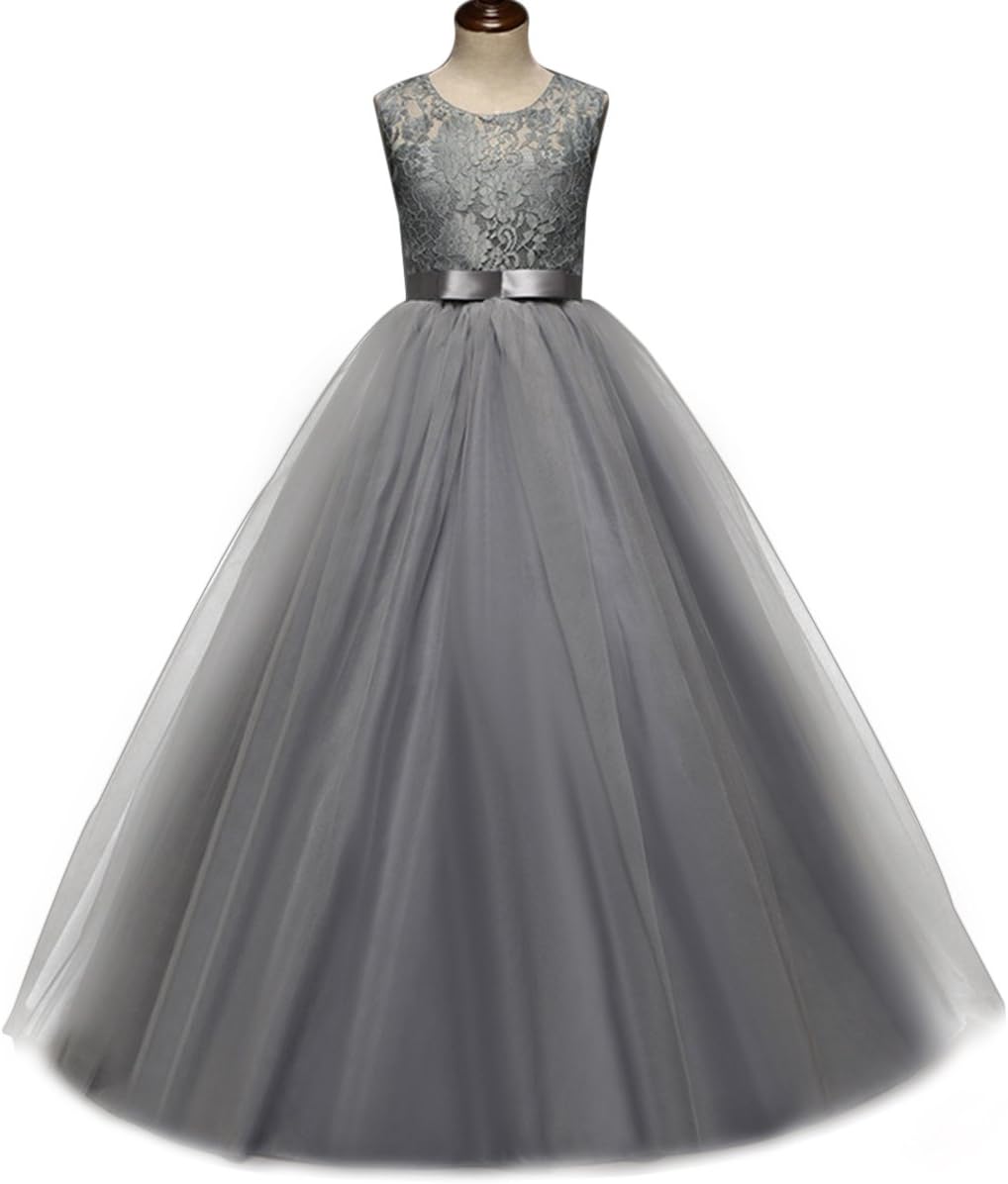 Big Girl Flower Lace Princess Tulle Long Dress for Kids Prom Formal Pageant Dance Gown - Image 3