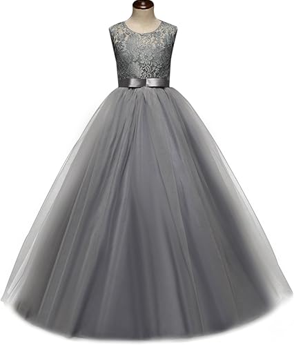 Miniatura 2 de Vestido largo de tul de princesa de encaje con flores para niña grande, vestido de baile formal para concursos de graduación