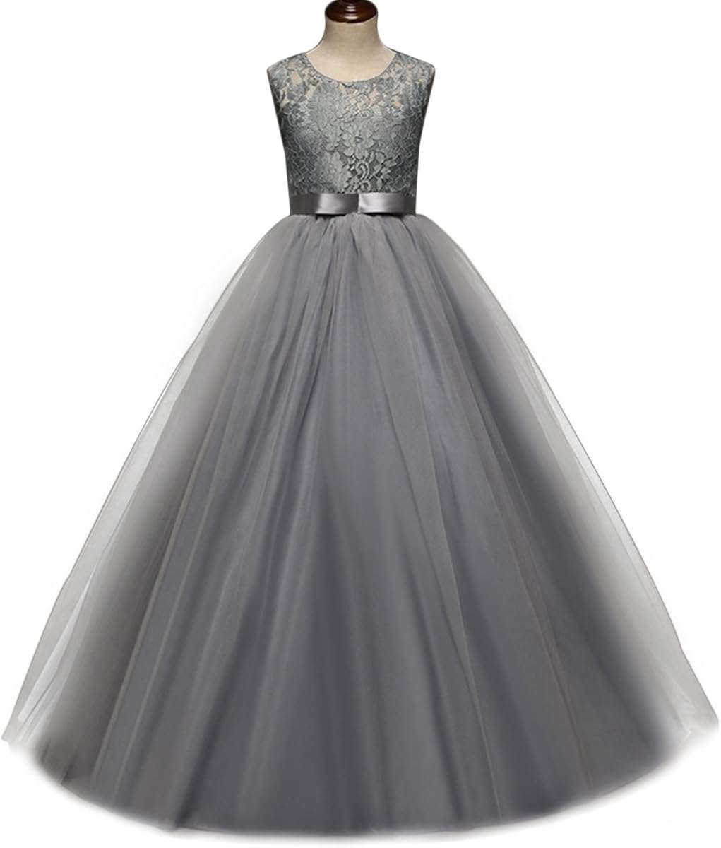 Big Girl Flower Lace Princess Tulle Long Dress for Kids Prom Formal Pageant Dance Gown: Clothing, Shoes & Jewelry