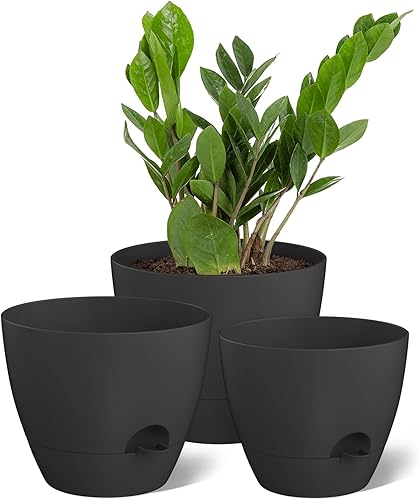 ZMTECH Macetas de riego automático de 91012 pulgadas con borde de riego, macetas con agujeros de drenaje y platillo extraíble, macetas de plástico