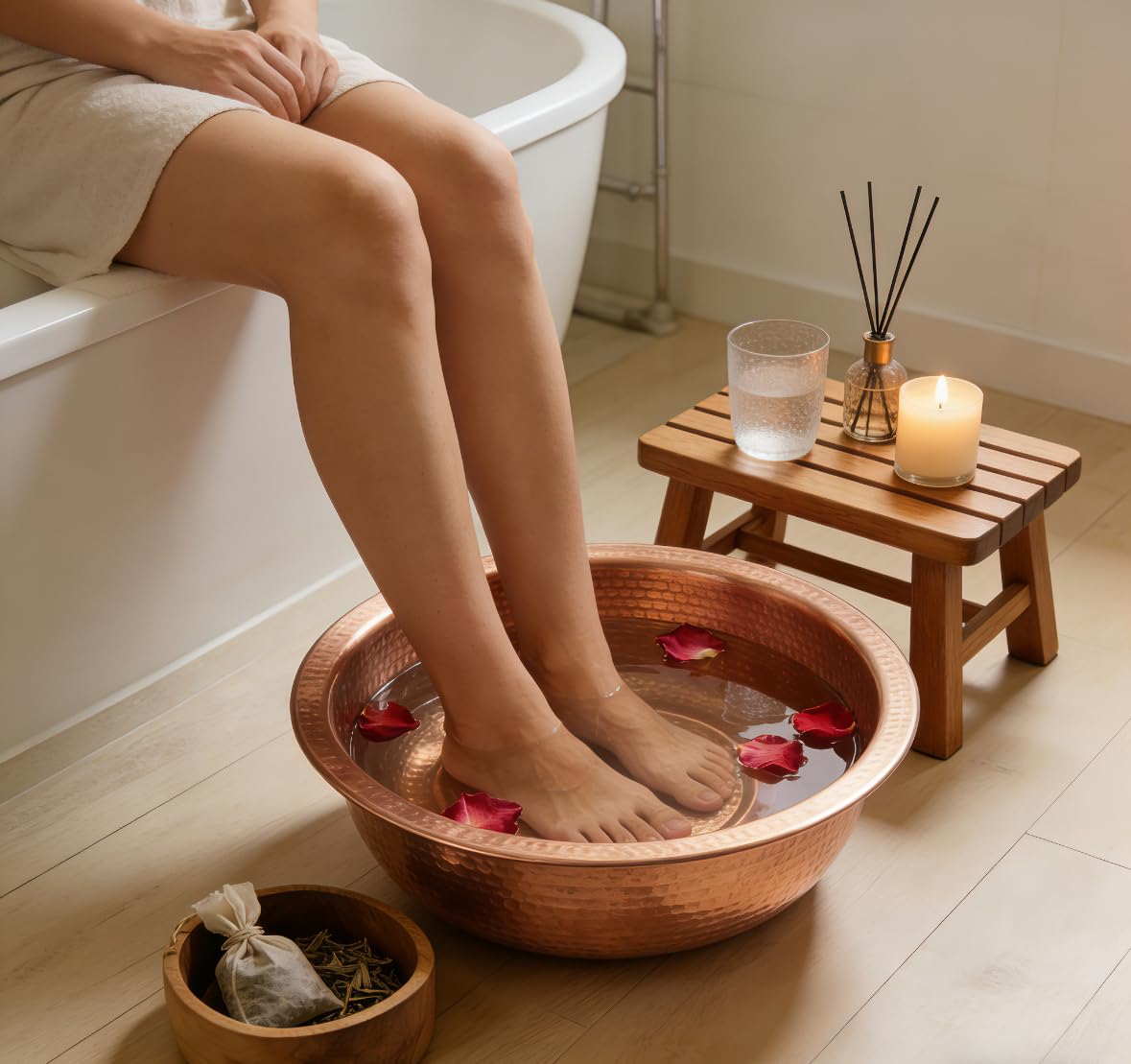 Handcrafted Copper Foot Spa Basin, Pure Copper Hammered Bowl for Foot Soaking and Massage, 16.14 Inch Diameter