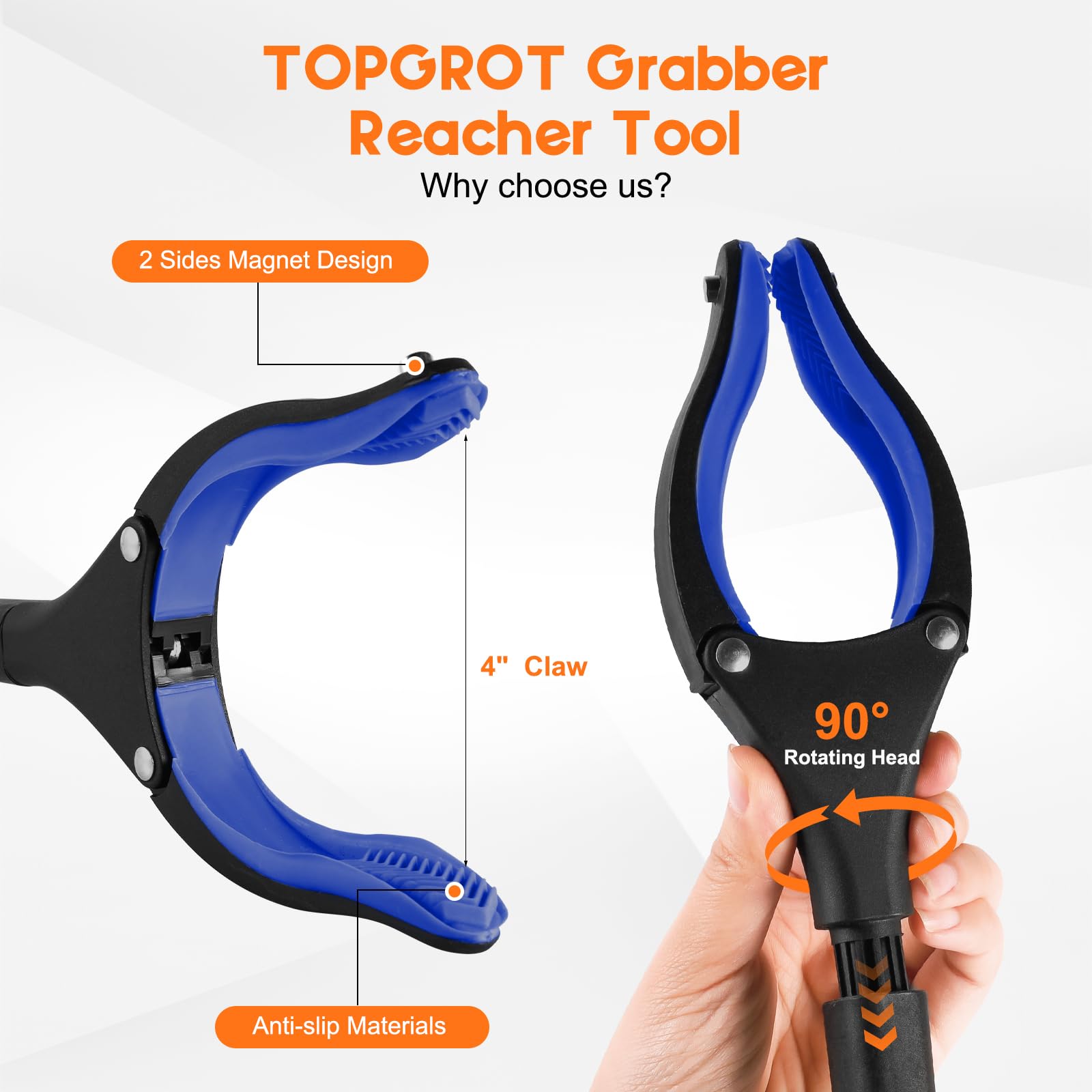 Greifzange für Senioren, 91,4 cm, 2 Stück, faltbarer Greifstab, Greifstab mit rutschfester 90° drehbarer Backe, 10,2 cm breite, verlängerte Klaue mit Magnet für Behinderte, nach Operationen