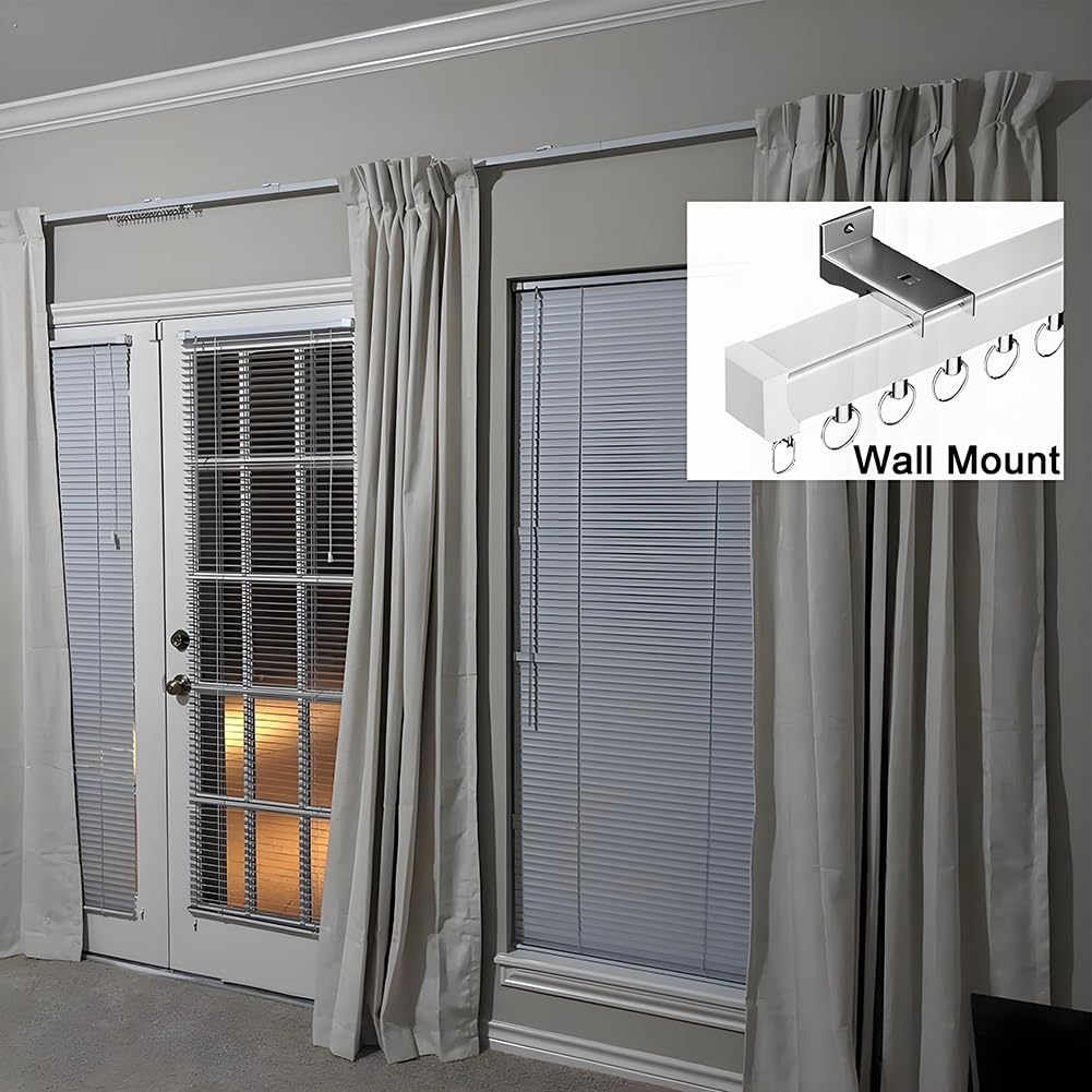 Vorhangschiene Schwerlast Gardinenstange Aluminium Gardinenschiene mit Stummen Rollen für Wohnzimmer Schlafzimmer Büro 50/120/170/250/300/480/600cm Decken- Oder Wandmontage(5.4m(17.7ft))