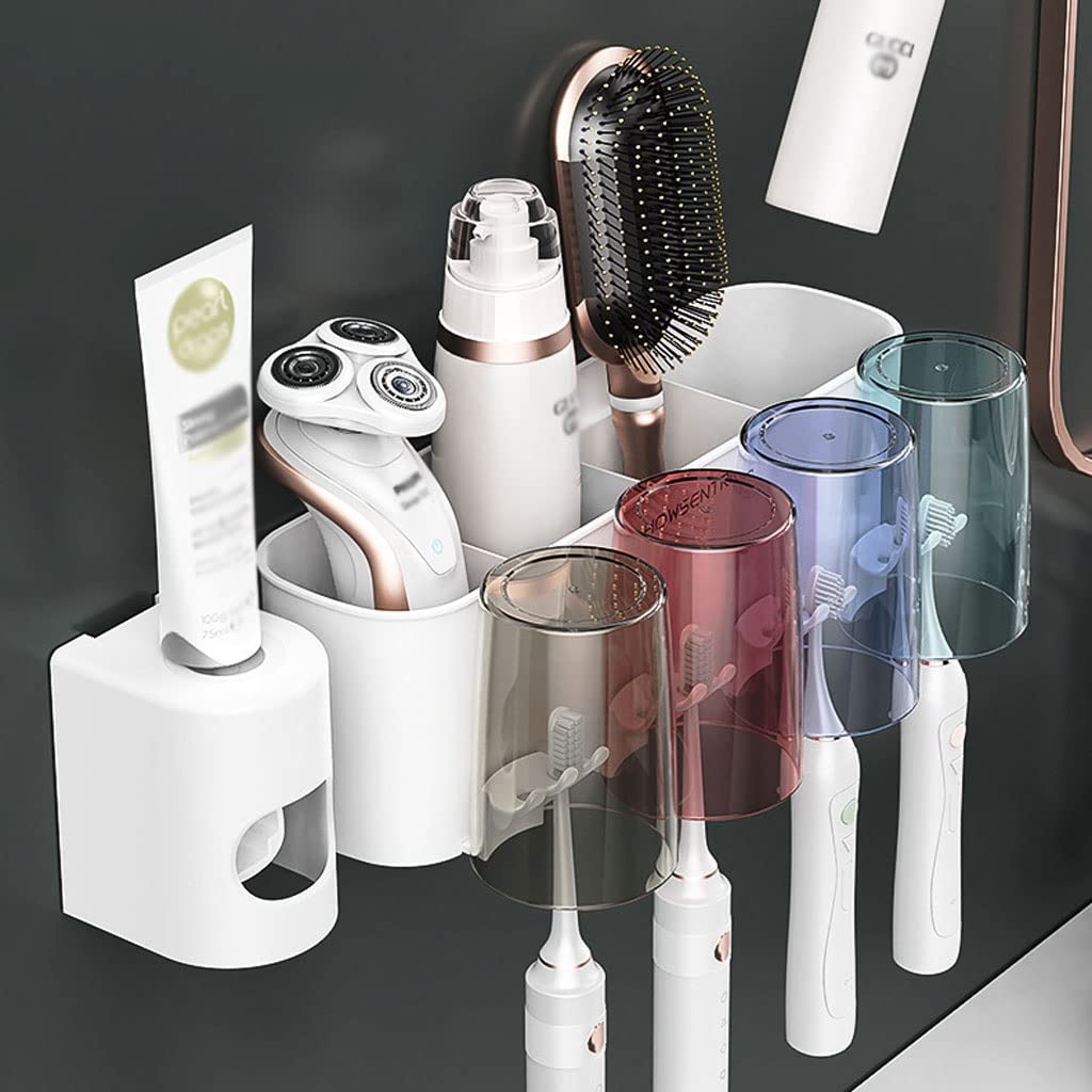 Estante para Cepillos de Dientes 2 Pezzi Porta dello spazzolino da Denti a Monte del Bagno con Bombetta for la spazzolatura della Tazza di spazzolatura del dentifricio Kit di spremitura(E)