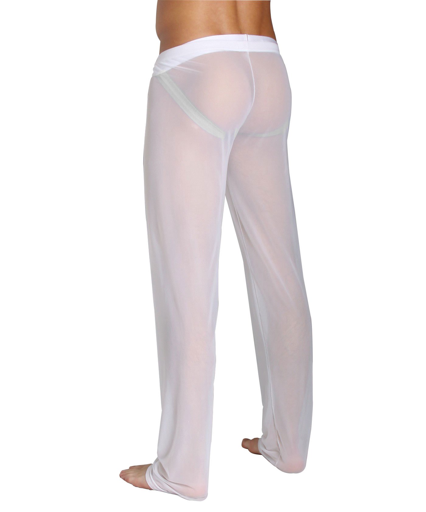 Pantalon transparent blanc en maille - Vêtement de nuit pour homme - Lingerie sexy en nylon - Pantalon en maille transparente - Pantalon long pour homme - Pantalon en maille fine