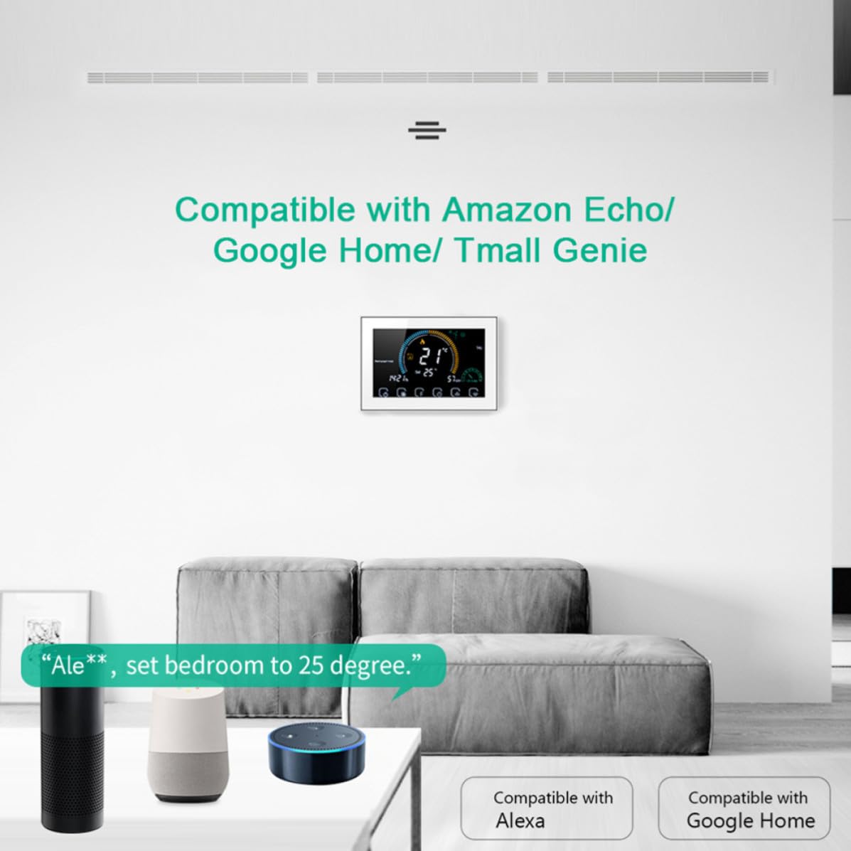 Intelligenter WLAN Temperaturregler Weiß mit Touch Bedienung und Großem LCD Display für Haushalt 5a Leistung PC und Abs Material Programmierbarer Thermostat