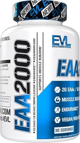 Miniatura 4 de Evlution Nutrition EAA2000 - Cápsulas para antes y después del entrenamiento, suplemento de construcción muscular + recuperación - 0.07 oz de
