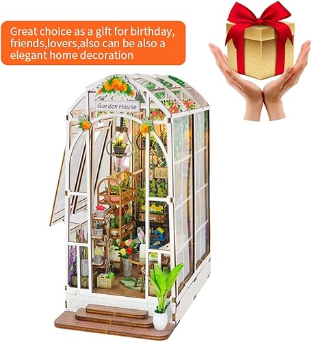 Miniatura 8 de Kit de rincón de libros de bricolaje, rompecabezas de madera 3D con caja de música, soporte de libros de madera, edificio de modelos, estantería de