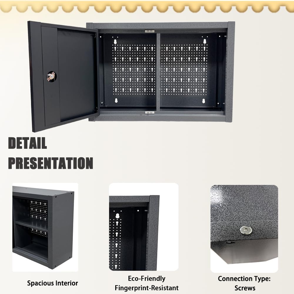 JZD Metall-Garagenschrank mit Türen und 2 abnehmbaren Regalen, abschließbarer Wandschrank, 76,2 x 48,3 cm, Wandschrank für Garage, Keller, Küche, Lager