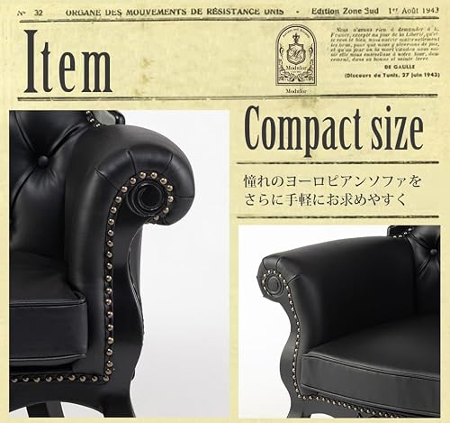 ソファ専門店 モデュロール (3人掛け 幅190cm 奥行73cm 高さ105cm) Symphony エトワール e1168シリーズ ロココ調 ソファー アンティーク風 姫系 大人可愛い 家具 猫脚 彫刻 コンパクト アーム 肘付き クッションシート 【ブラックフレーム×ブラックPUレザー e1168-3-8p32b】 リプロ E 190*70*90 [2]