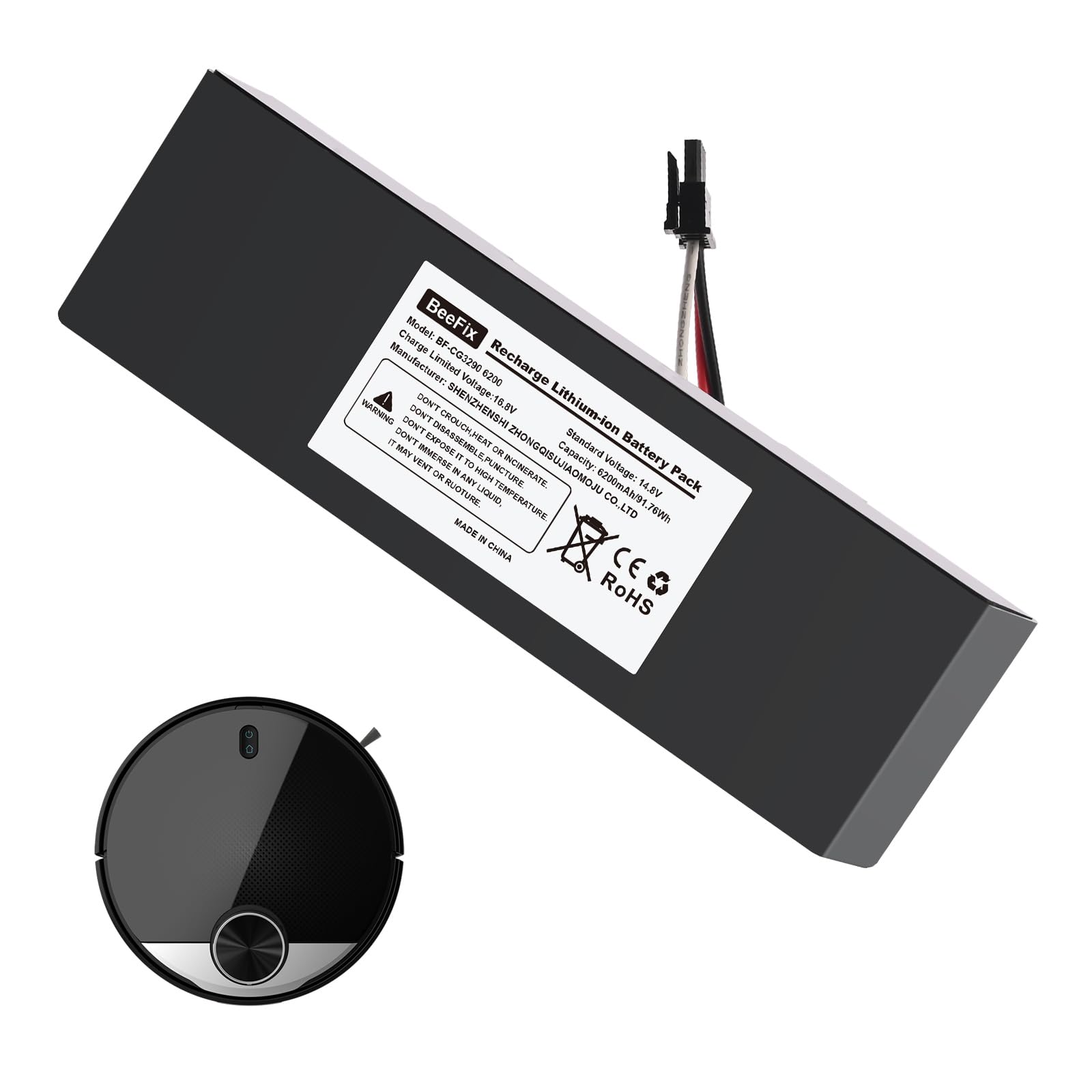 Batería de repuesto de 6200mAh para Conga 3290, 3390, 3490, 3590, 3690, 3790 y 3890 14.8V Li-ion Batería de aspiradora de vacío robótico