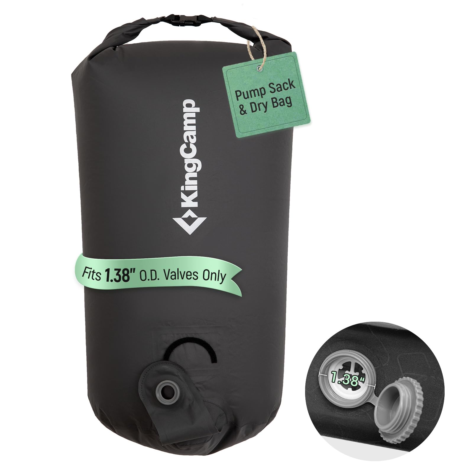 KingCamp Air Pump Sack 70L, Roll Top Compression, Storage Bag | Ultralight, Waterproof Outdoor Dry Bag, Multi-Use for Sleeping Pad & Mattress , Fits 35mm Outer-Diameter Valves Only