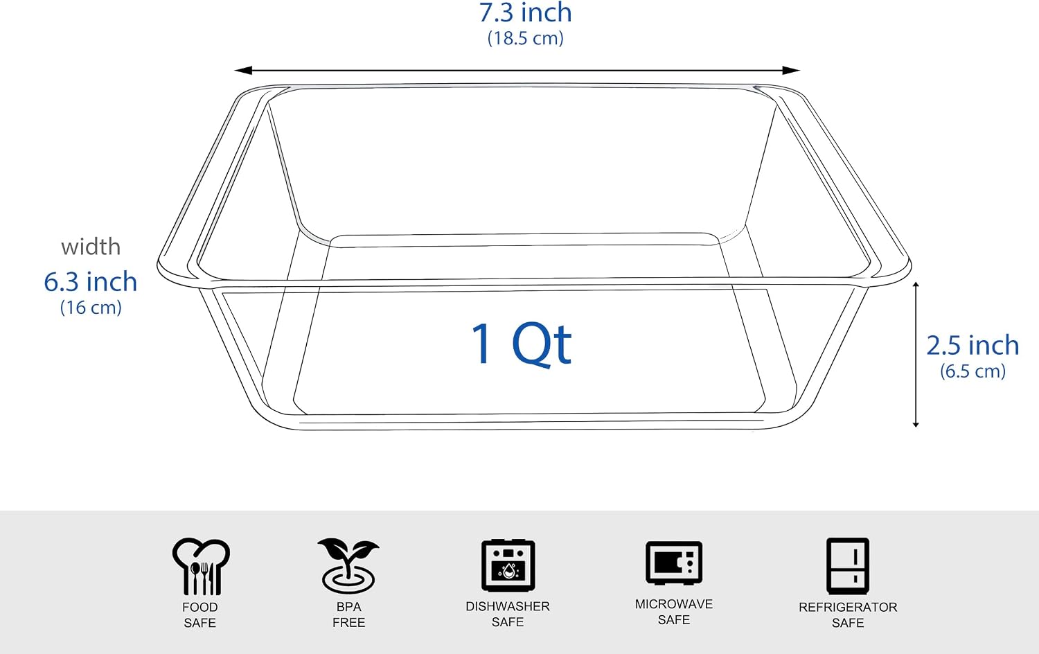 Deep Clear Tempered Glass Baking Dish, Square Borosilicate Glass Baking Pan. Oven, Microwave, Refrigerator and Dishwasher Safe. -1.0L