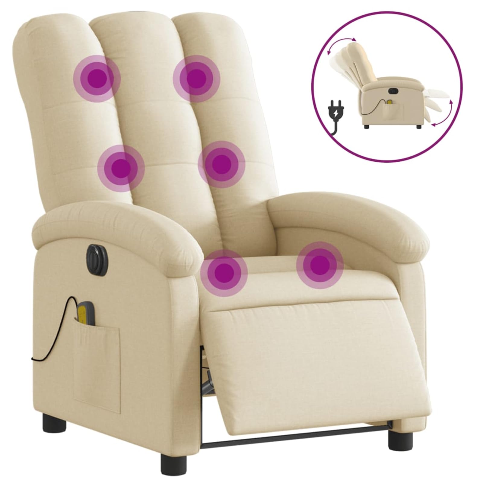 Gecheer Poltrona Reclinabile Massaggiante Elettrica Crema in Tessuto,Poltrona Relax Reclinabile,Poltrona da TV,Poltrona per Anziani,Poltrona Relax Elettrica/Manuale,#2