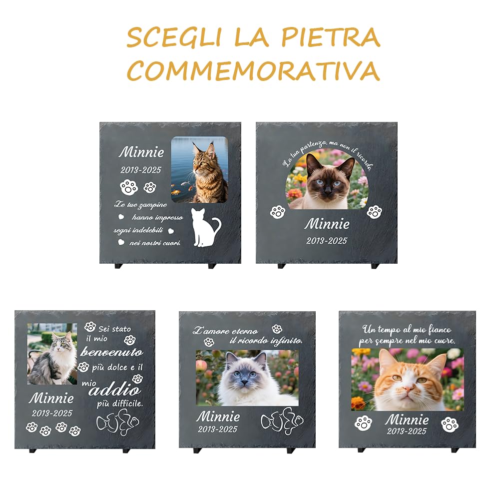Pietra Tombale Personalizzata per Gatti con Foto - Targa Commemorativa per Giardino, Regalo di Condoglianze