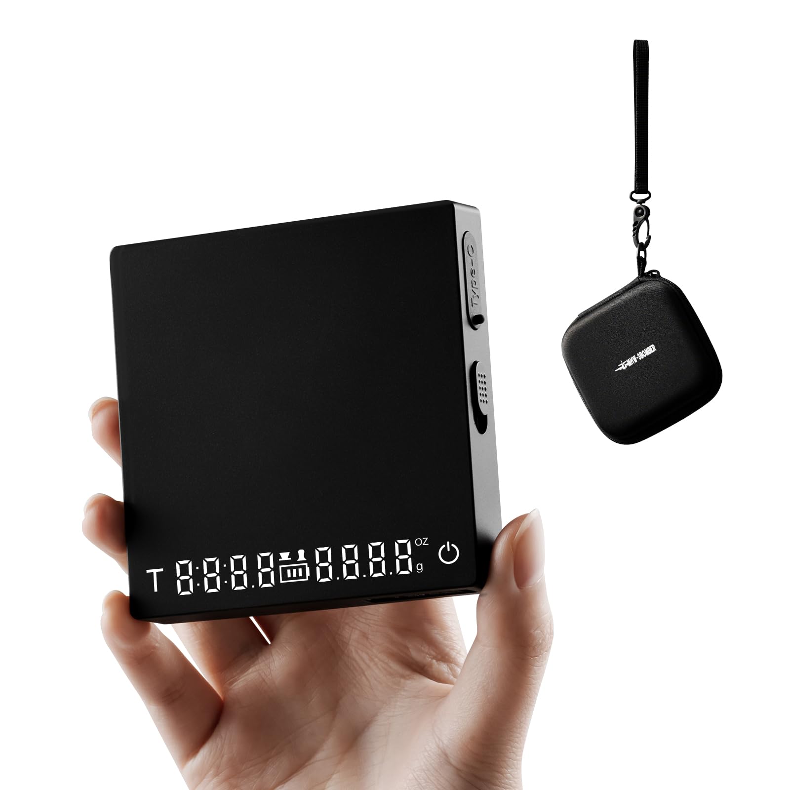 MHW-3BOMBER Báscula de café expreso súper mini con temporizador, báscula de café digital con modo espresso/vertido/manual, báscula recargable de granos de café, báscula portátil con una bolsa de