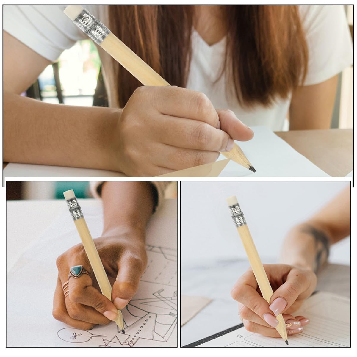 Operitacx Crayons Courts en Bois 10 Cm avec Gomme Intégrée, Mini Crayons Ronds Naturels pour Marquage Golf, Camping et Fournitures Scolaires Garçon et Filles Primaire