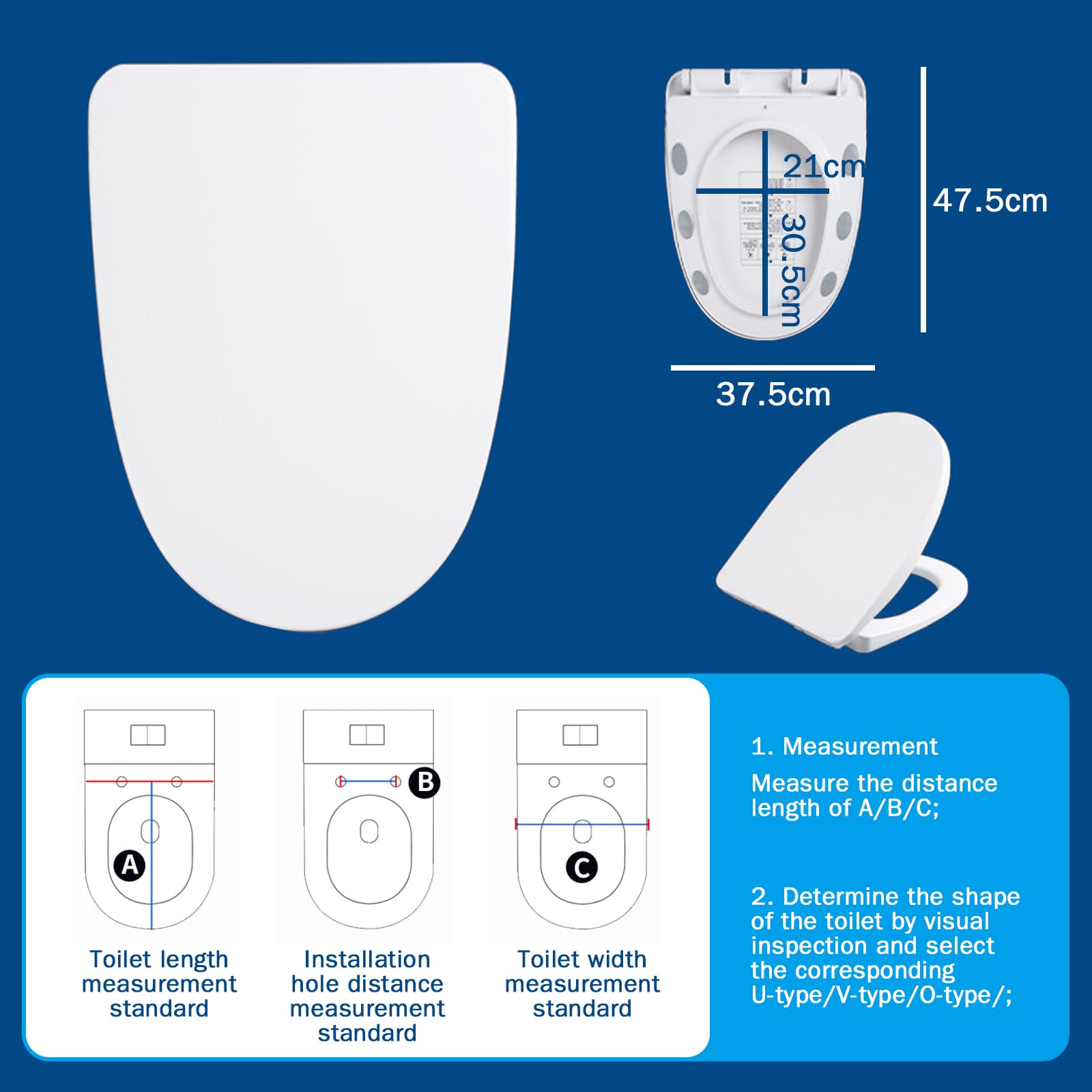 Inteligentna deska sedesowa WC Bidet z podgrzewanym siedziskiem | Toaleta Prysznic Bidet, 3 ustawienia temperatury, Automatyczne opadanie, Wskaźnik temperatury, Światło nocne