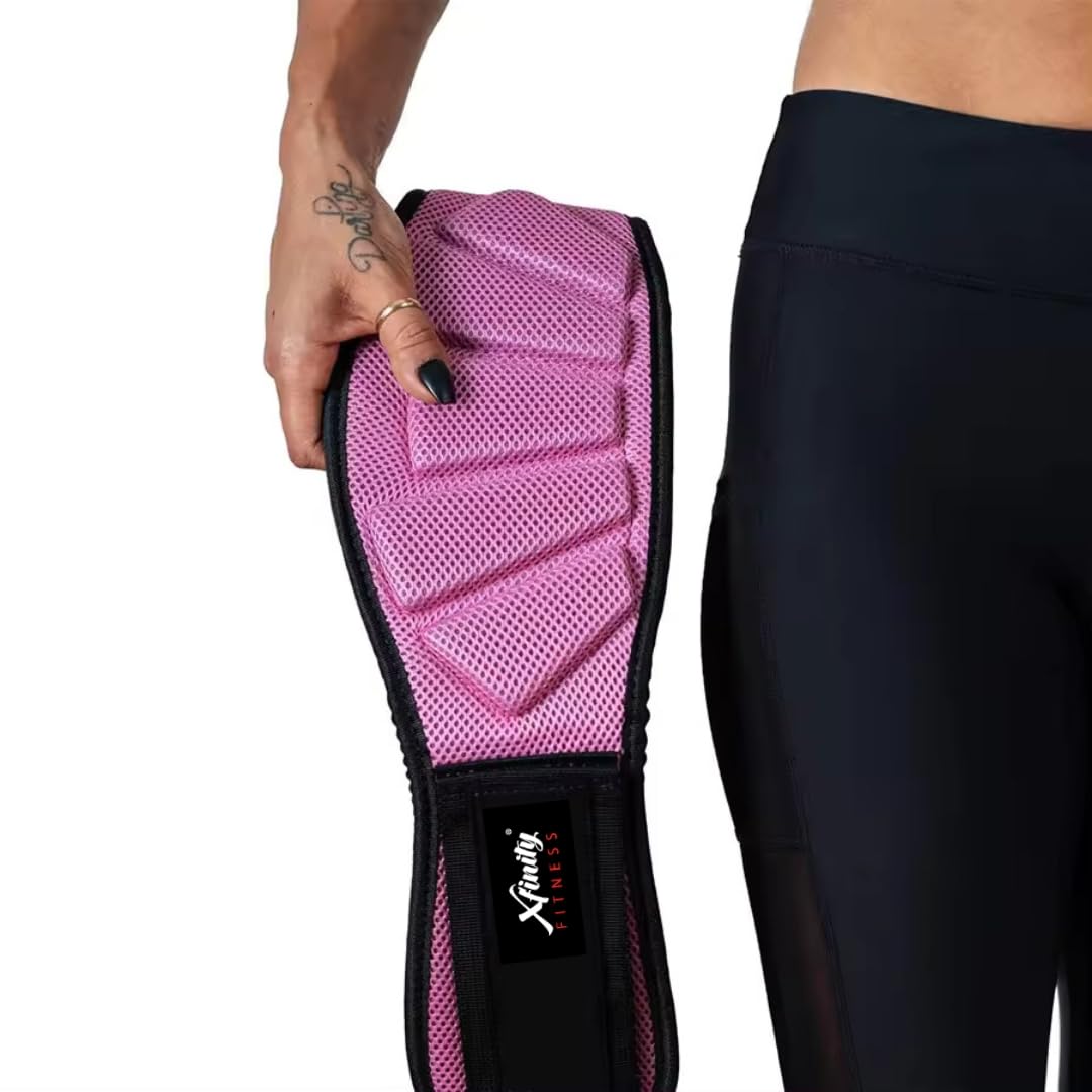 Xfinity Fitness 6 Inches Gym Belt with Adjustable Buckle Hook Loop 10mm Double Reinforced Stitch Weight Lifting Belt (Medium, Pink)-image-5