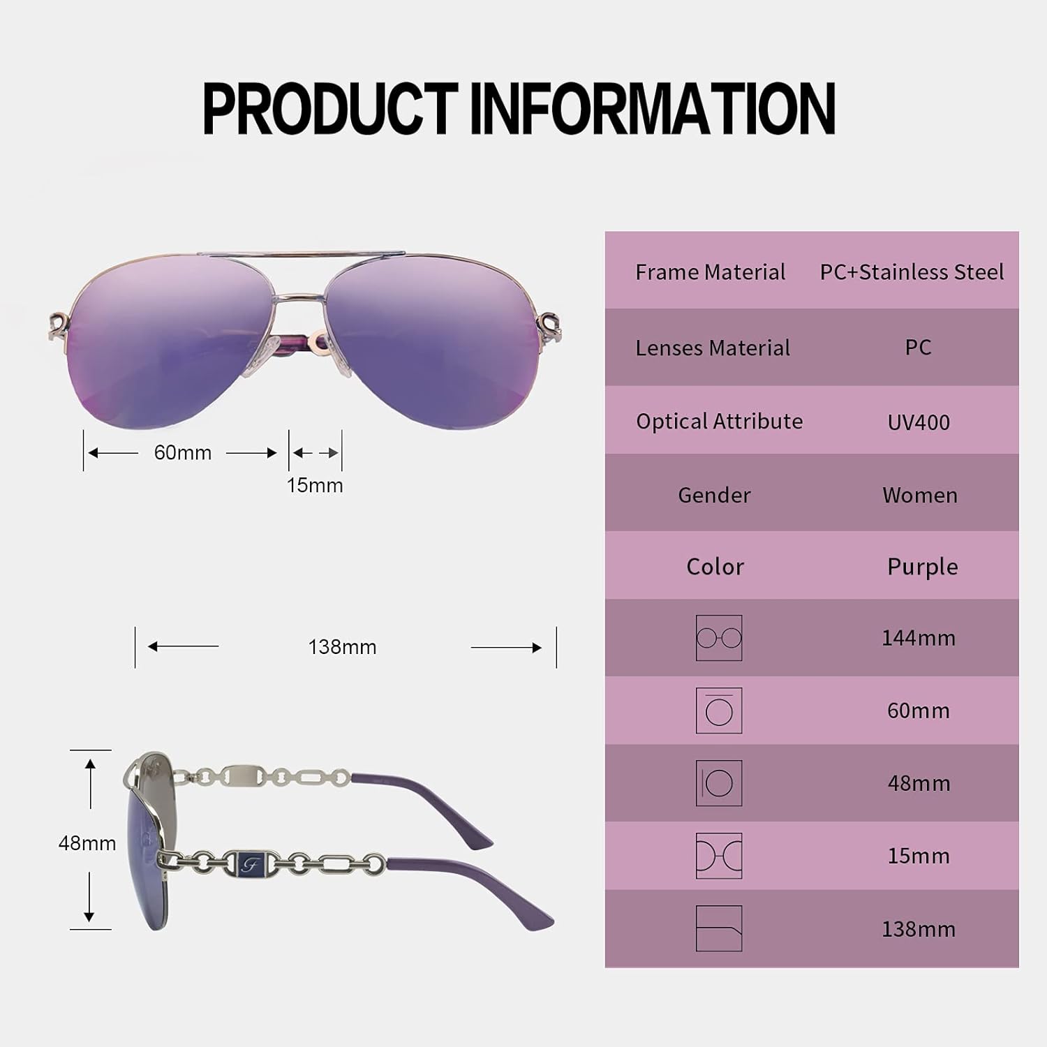 FONHCOO Aviator Sunglasses for Women Men Metal Frame UV400 Mirrored Sunglasses - Image 4
