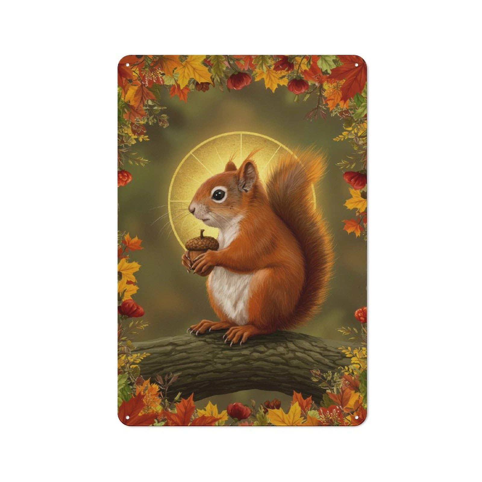 Junmoney Squirrel With Acorn In Autumn Frame Vintage Garden Room Metal Sign 30X20cm, Garden Room Wall Plaque For Patio Bar, Workshop, Shed Or Kitchen