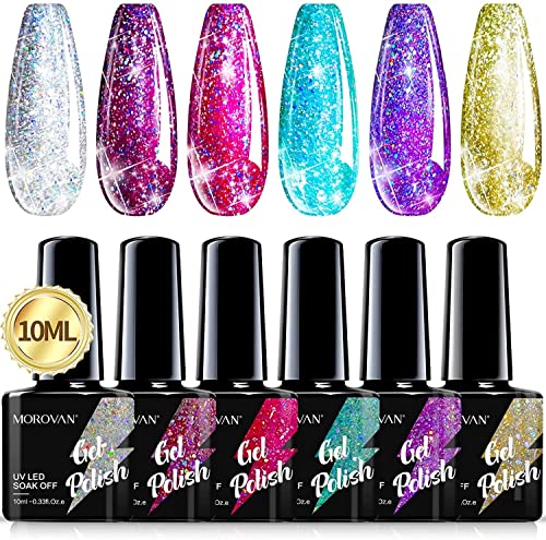 Morovan Lot de vernis gel (paillettes argentées, dorées) Cover