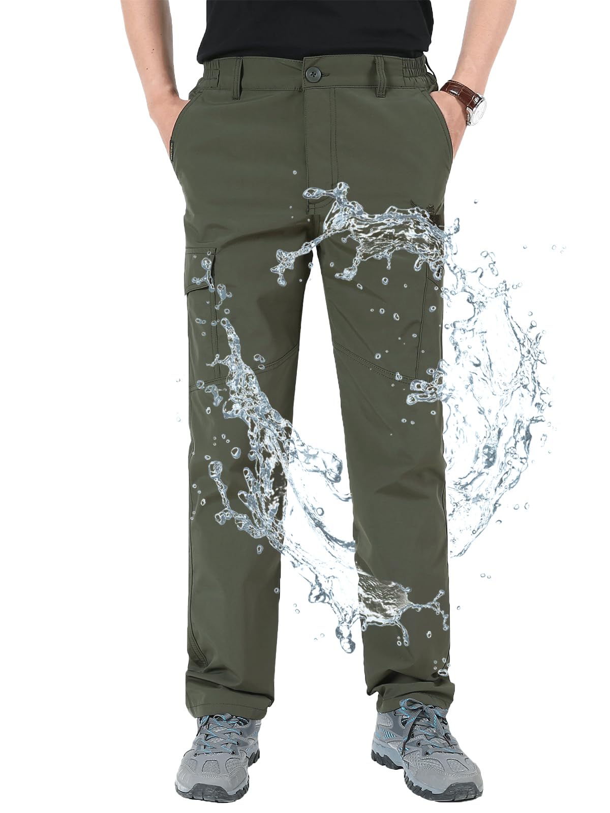 Aotoyou Wanderhose Herren Outdoorhose Cargohose Trekkinghose | Wasserabweisende Schnelltrocknende Hose Herren Funktionshose Softshellhose Männer Angelhose mit Gummizug und 6 Taschen