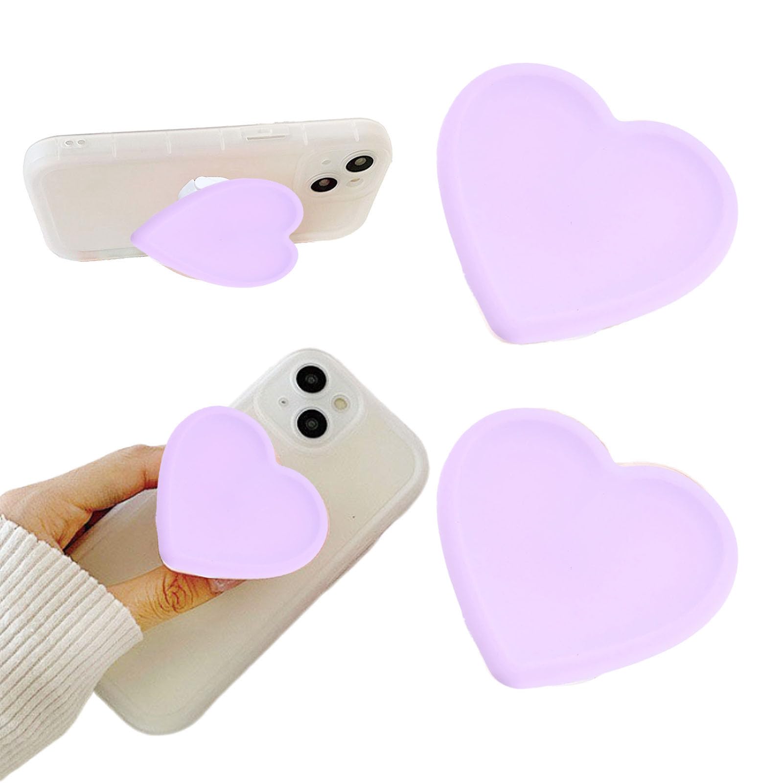 2PCS Heart-Shaped Silicone Mobile Phone Grip Stand, Collapsible Cellphone Finger Grip Holder for Smartphone Tablet Cell Phone Accessory Compatible phone case (Pink) — view 12