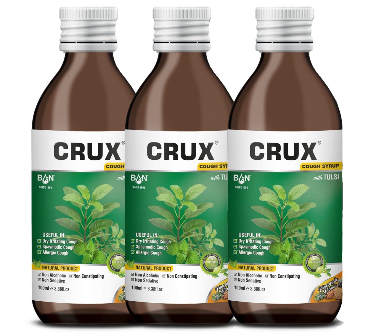 Crux Ayurvedic Cough Syrup 100ML x 3 | Get Ayurvedic Relief from Throat Issue, Chest Congestion, All Types Of cough & Cold | Goodness Of Tulsi & Other Herbs | Ayurvedic Cough Reliever|????? ?? ??? (B0BS1KBXBB) Amazon Price History, Amazon Price Tracker