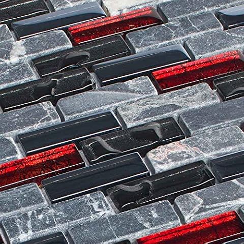 Glasmosaik Marmor Schwarz Rot Fliesen Mosaik 8 mm Cover