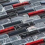 Oberfläche: Matt & Hochglanz Glasmosaik Marmor Schwarz Rot Fliesen Mosaik 8 mm