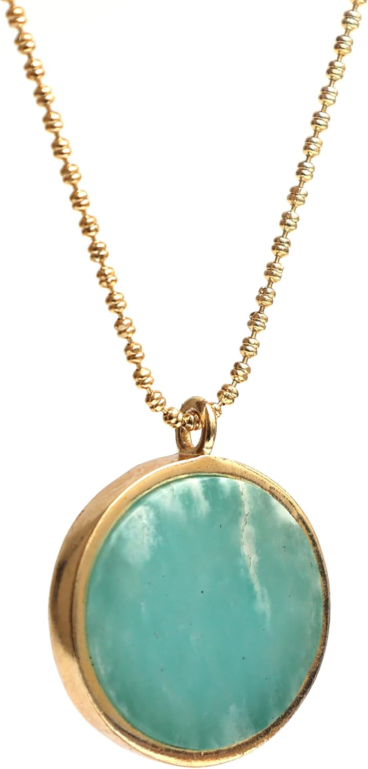 Gempires Gold Plated Coin Disc Pendant Necklace, Locket Pendant Necklace, Fancy Circle Necklace, Lightweight, 18 inch Diamond Ball Chain, Gift for Her