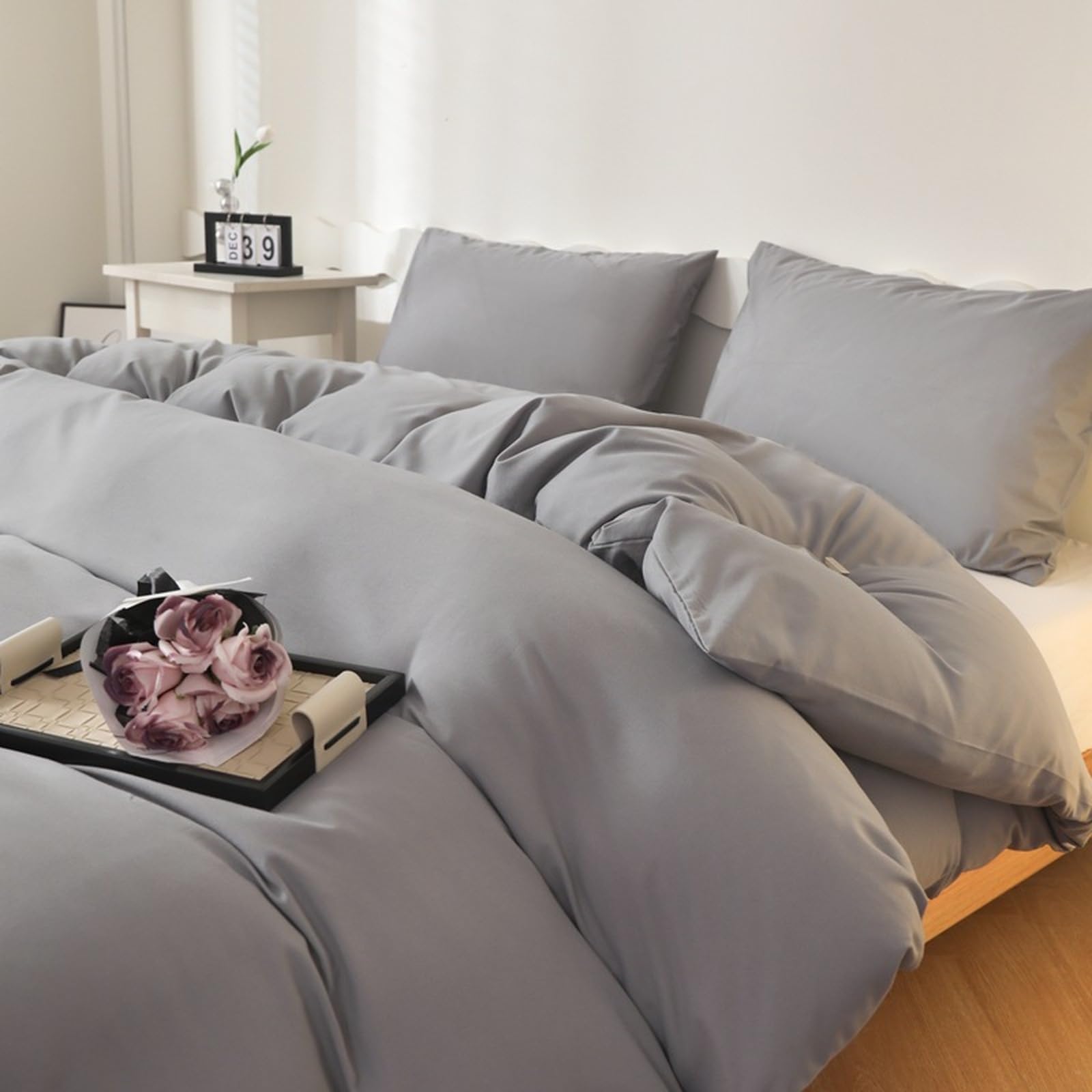 Housse De Couette 240X260 Avec Fermeture Éclair Bambou Pierre Parure De Lit 2 Personnes Avec 2