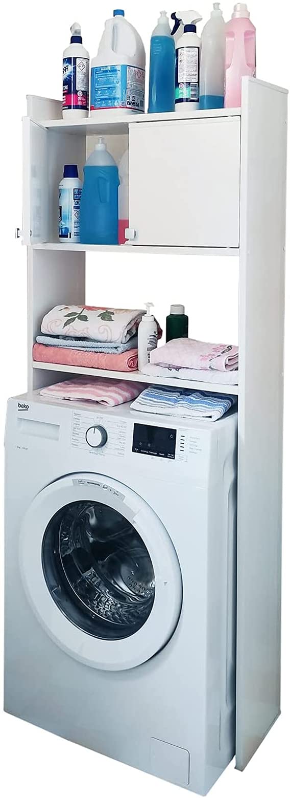 Negrari Mobile sopralavatrice salvaspazio 65x26,4x164 cm, in resina PVC (non teme l'umidità) 2 ante, Bianco