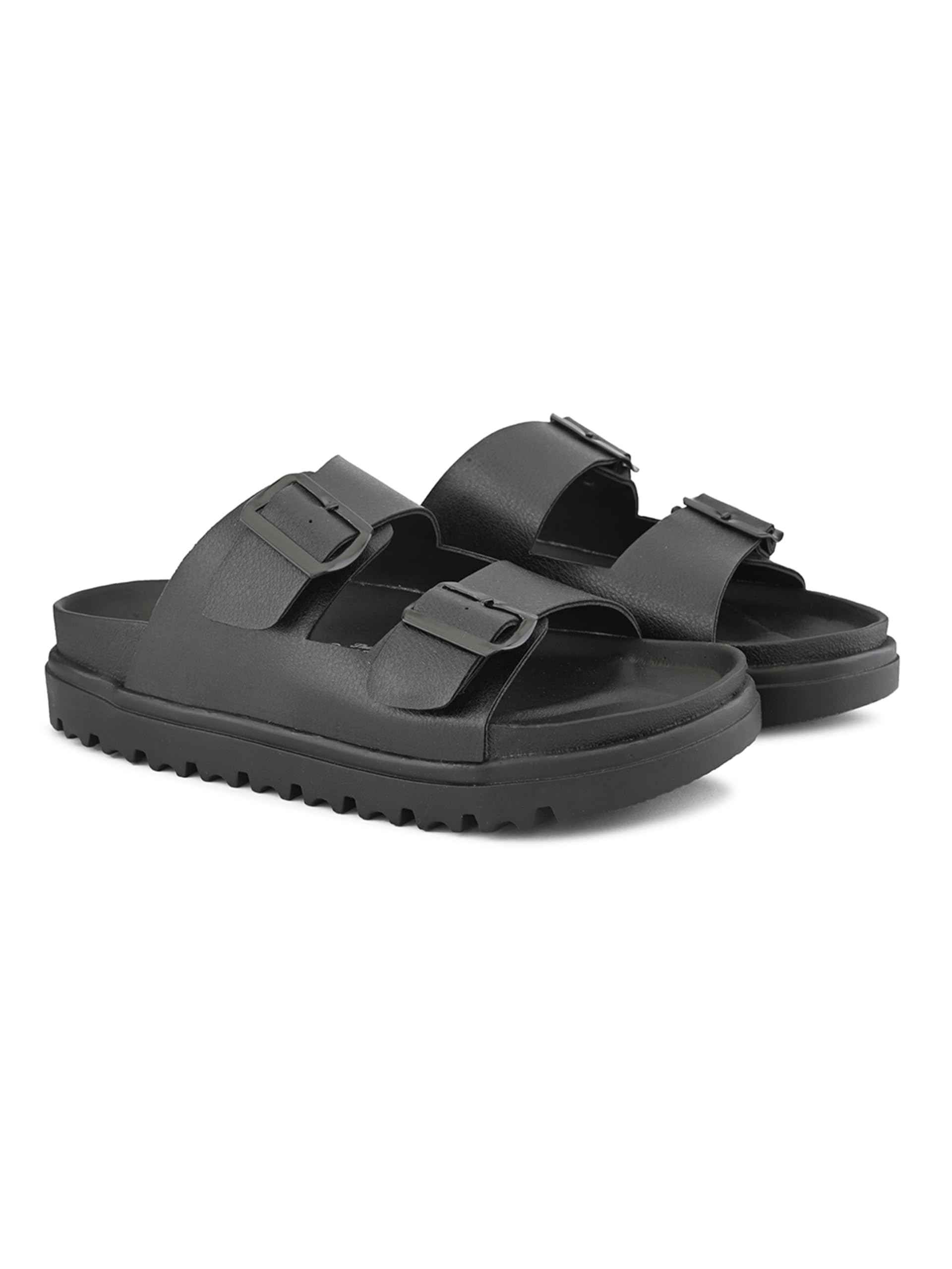 stanphord Men's Voltaris Solid Faux Leather Sliders | Lightweight & Comfortable Fashion Sandal with Adjustable Double Buckle | Non Slippery Eva Outsole | Cushioned Footbed Chappal/Slippers-picture-11