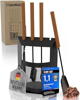 Heimfleiss® Kaminbesteck Schwarz inkl. Schürhaken, Kehrset & Holzzange